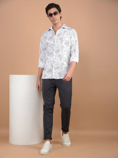 White Floral Print 100% Cotton Shirt-Men Shirts-Crimsoune Club