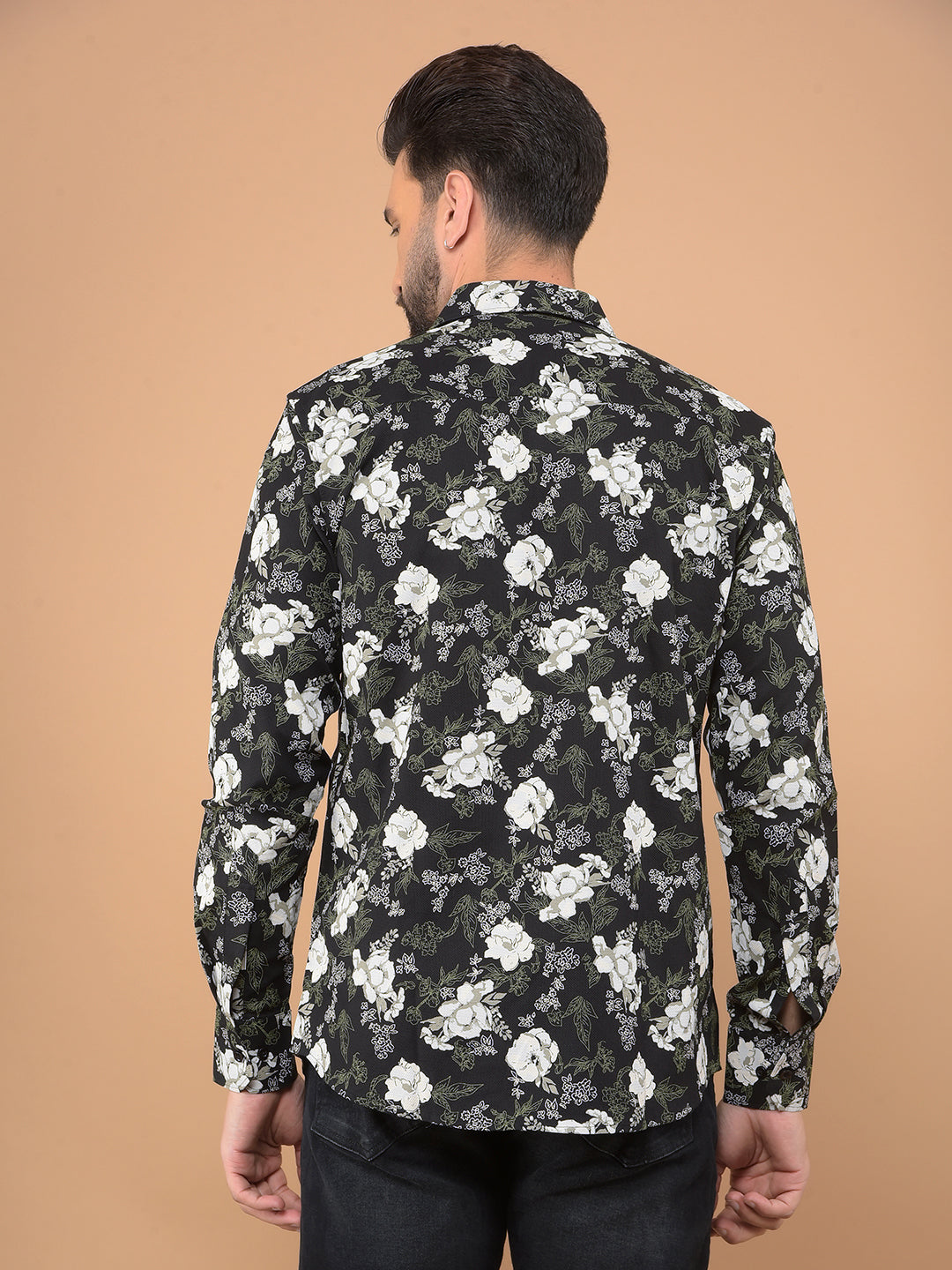 Black Floral Print 100% Cotton Shirt-Men Shirts-Crimsoune Club