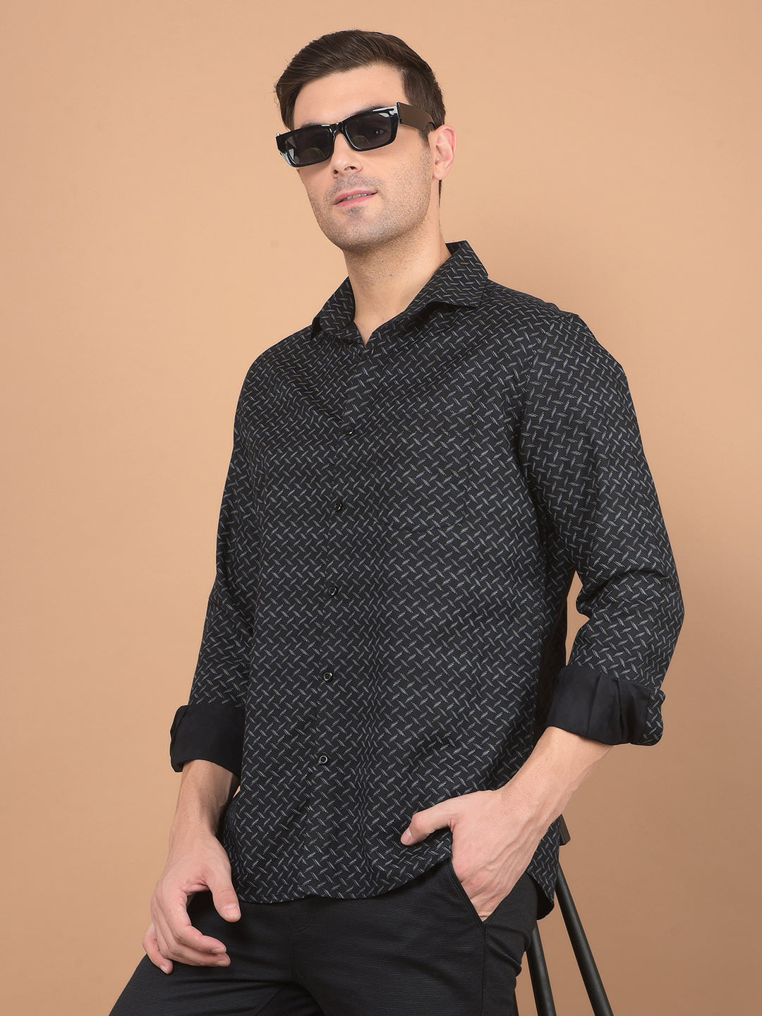 Black Printed Shirt-Men Shirts-Crimsoune Club