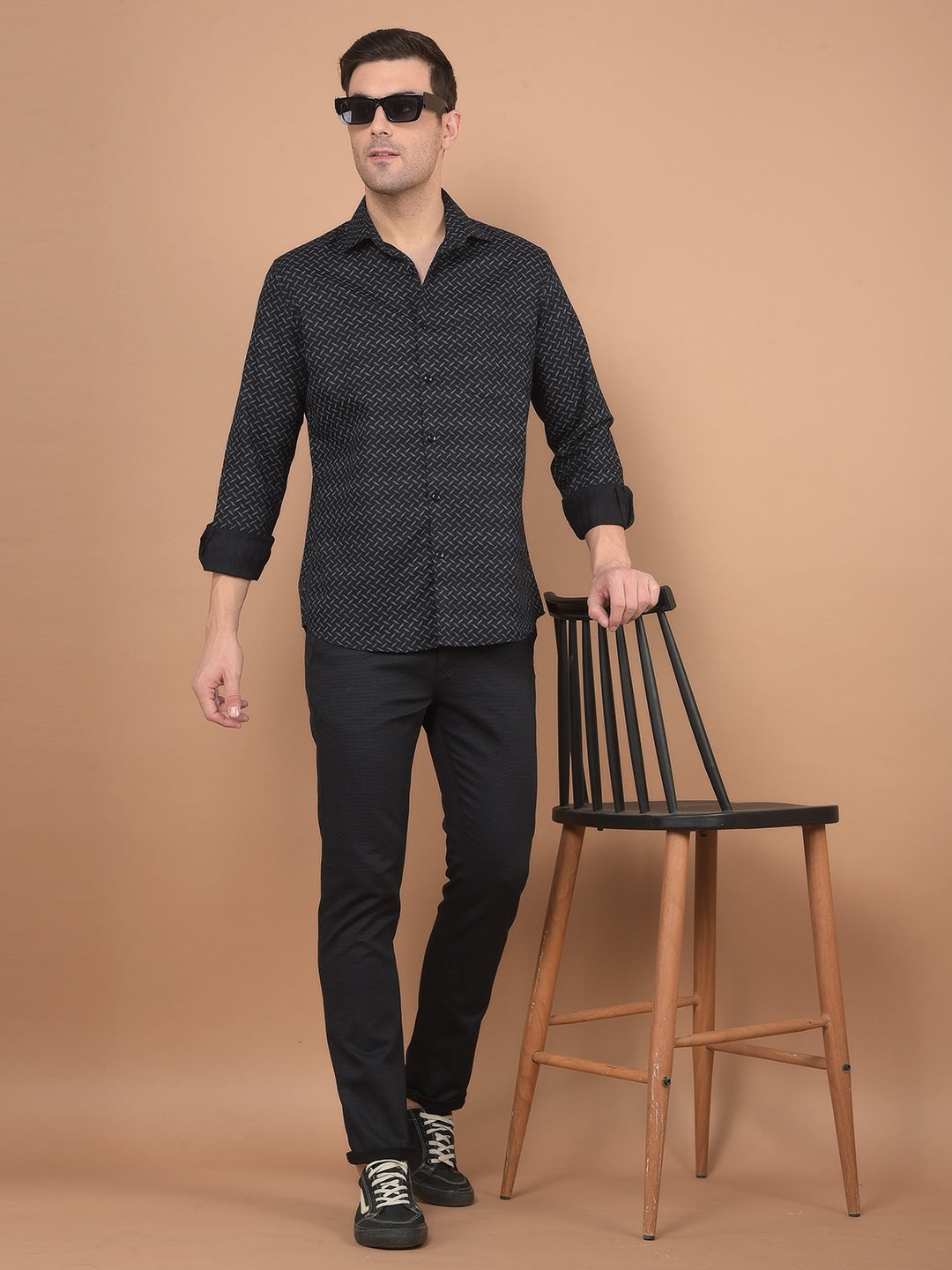 Black Printed Shirt-Men Shirts-Crimsoune Club