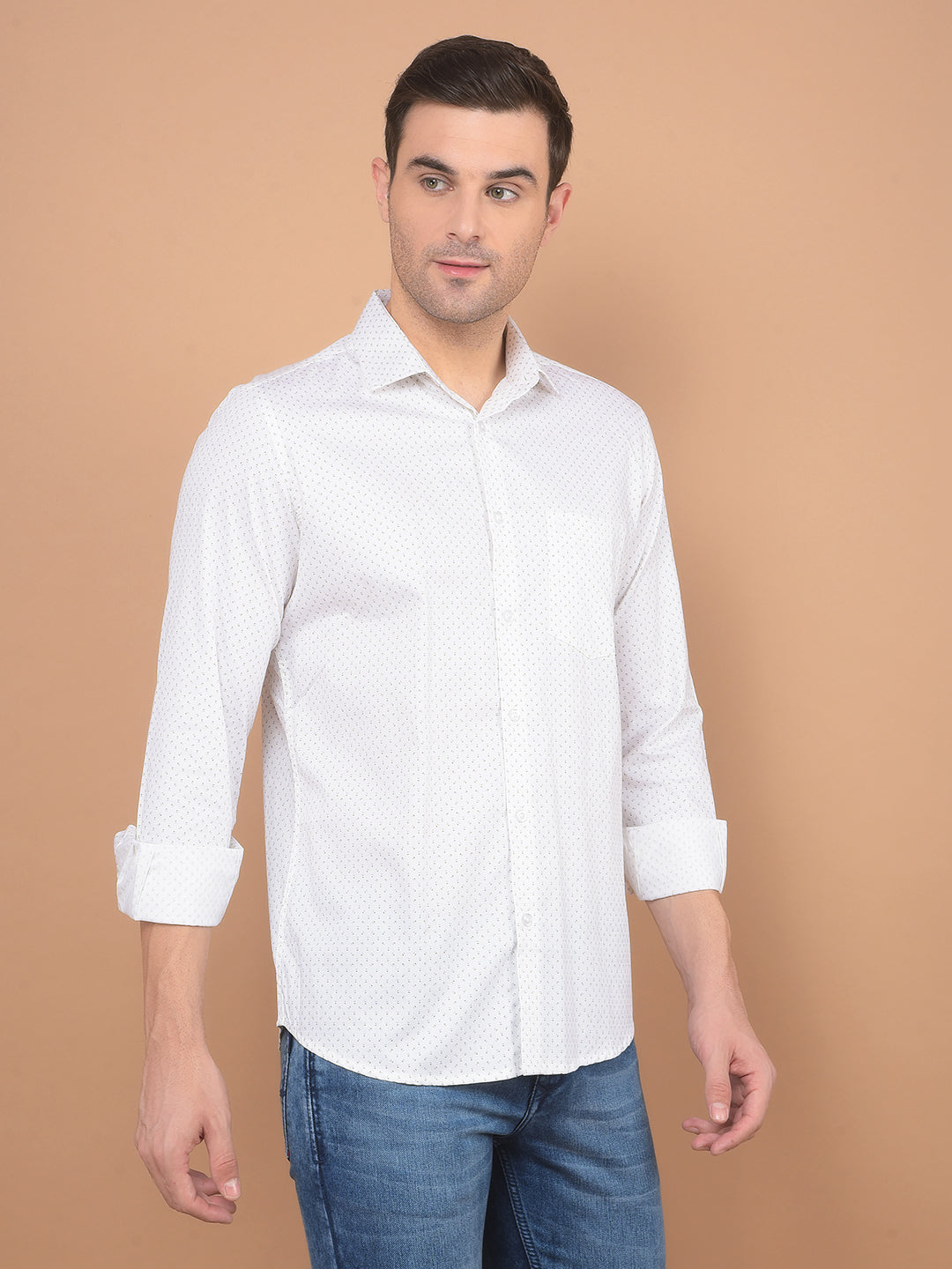 White Printed 100% Cotton Shirt-Men Shirts-Crimsoune Club