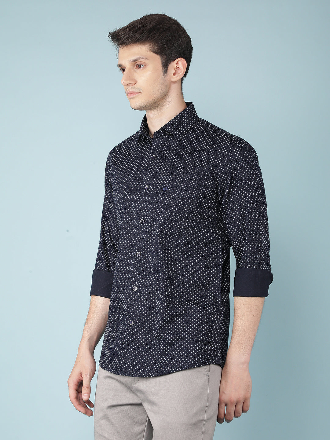 Navy Blue Printed 100% Cotton Shirt-Men Shirts-Crimsoune Club