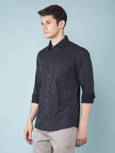 Navy Blue Printed 100% Cotton Shirt-Men Shirts-Crimsoune Club