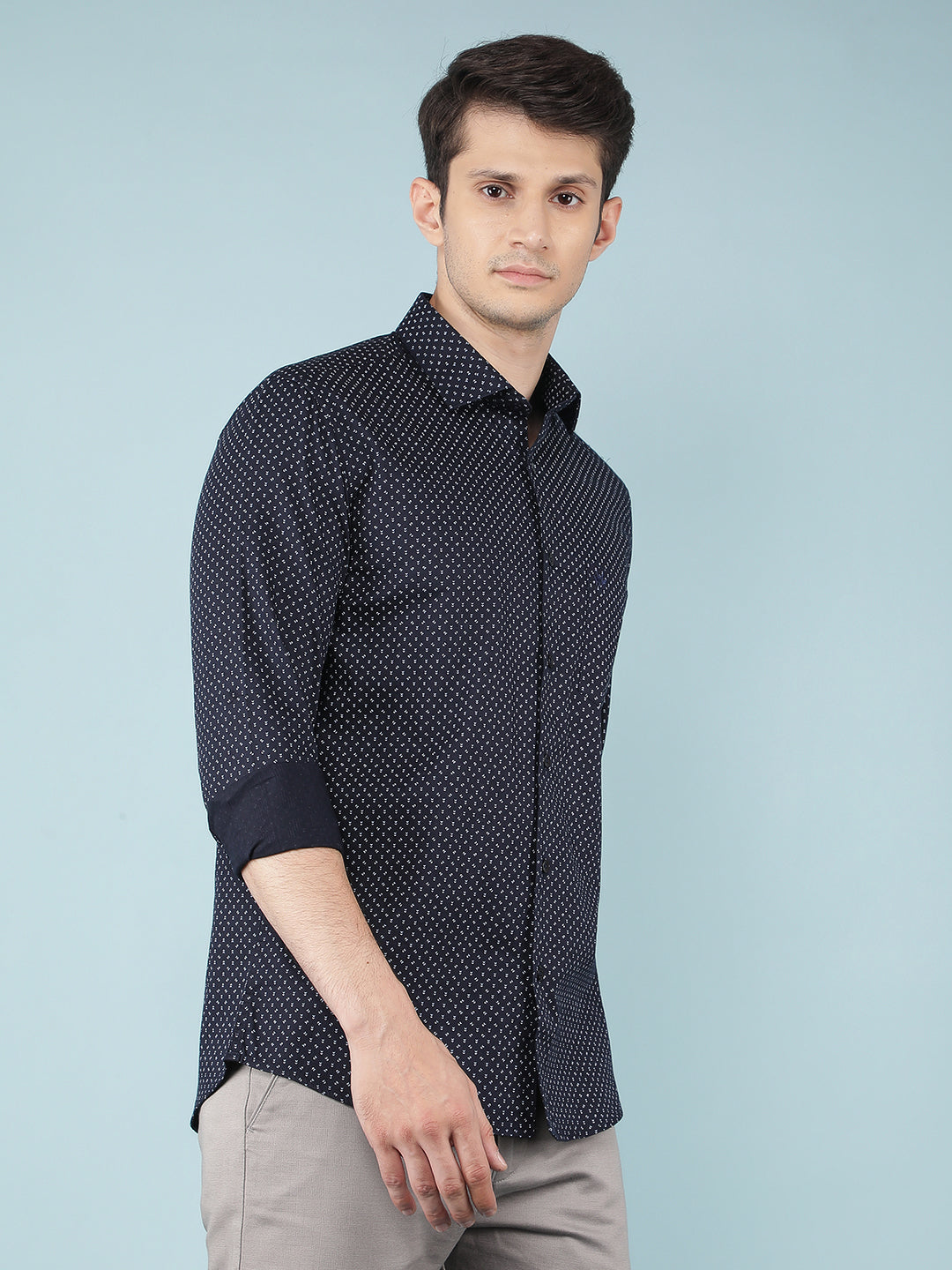 Navy Blue Printed 100% Cotton Shirt-Men Shirts-Crimsoune Club