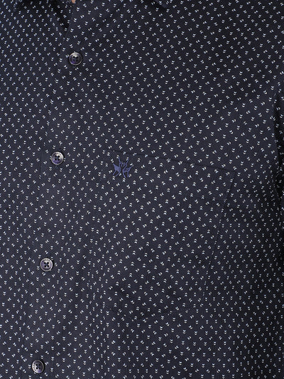 Navy Blue Printed 100% Cotton Shirt-Men Shirts-Crimsoune Club