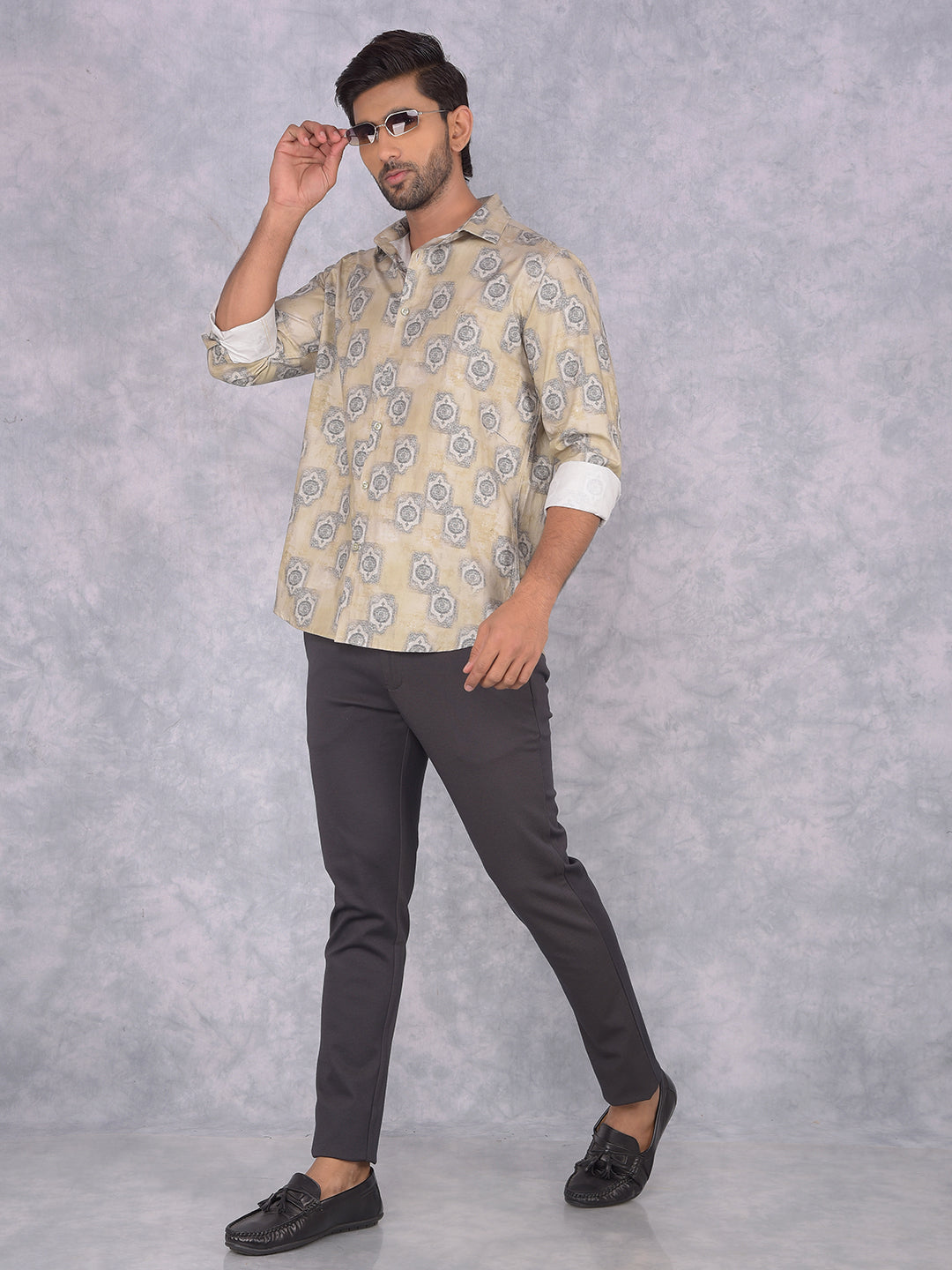 Yellow Printed 100% Cotton Shirt-Men Shirts-Crimsoune Club