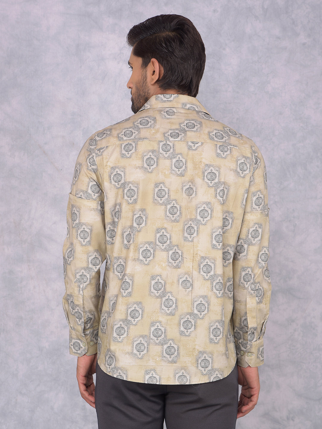 Yellow Printed 100% Cotton Shirt-Men Shirts-Crimsoune Club