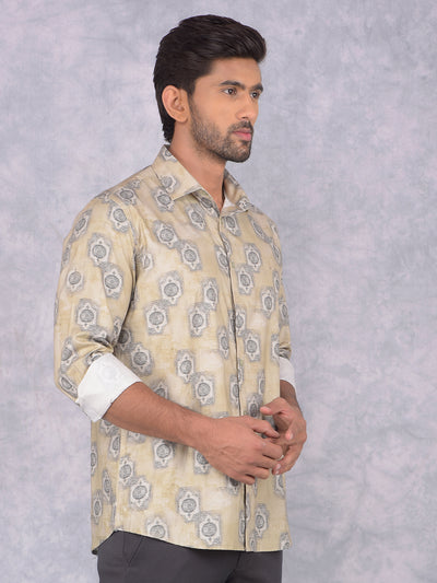 Yellow Printed 100% Cotton Shirt-Men Shirts-Crimsoune Club