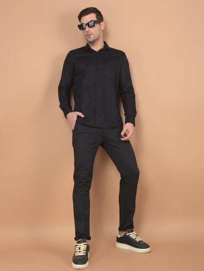 Black Printed 100% Cotton Shirt-Men Shirts-Crimsoune Club