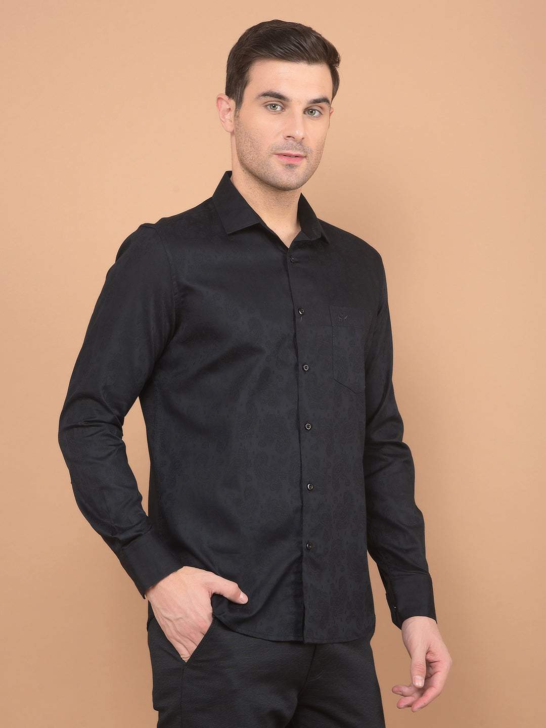 Black Printed 100% Cotton Shirt-Men Shirts-Crimsoune Club