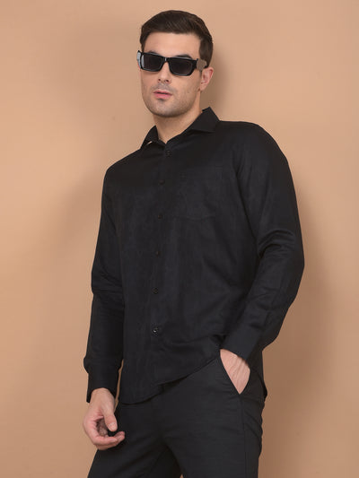 Black Printed 100% Cotton Shirt-Men Shirts-Crimsoune Club