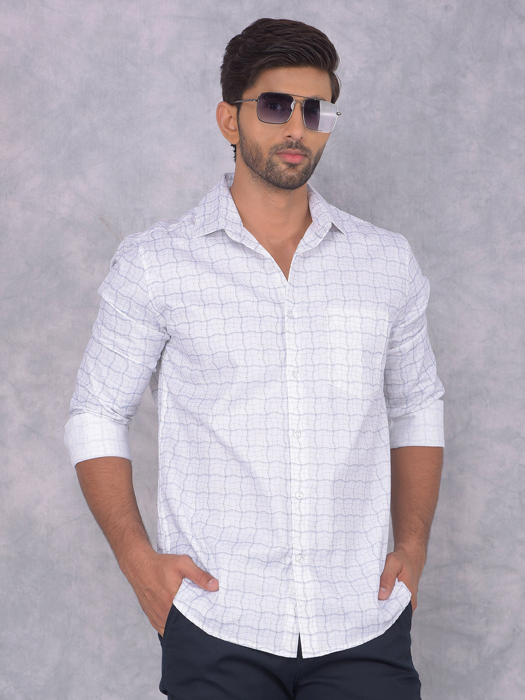 White Printed 100% Cotton Shirt-Men Shirts-Crimsoune Club