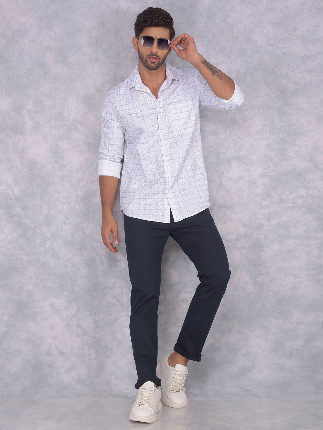 White Printed 100% Cotton Shirt-Men Shirts-Crimsoune Club