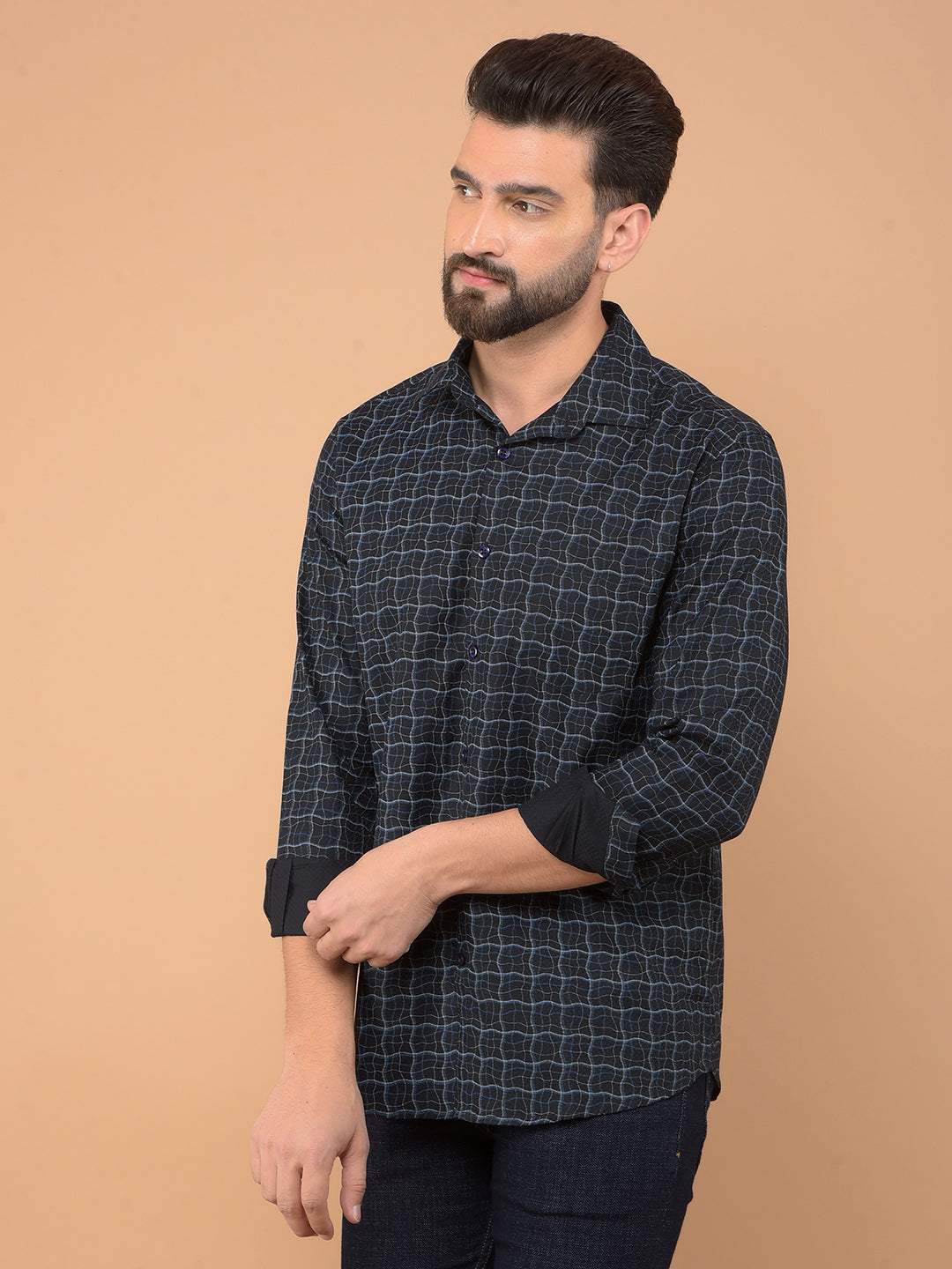 Black Printed 100% Cotton Shirt-Men Shirts-Crimsoune Club