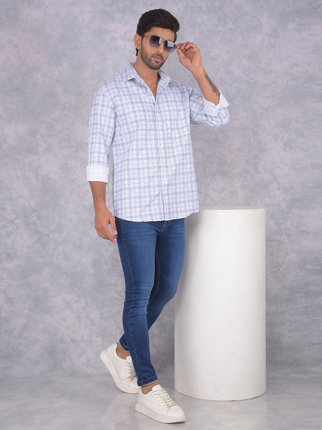 Blue Checked 100% Cotton Shirt-Men Shirts-Crimsoune Club