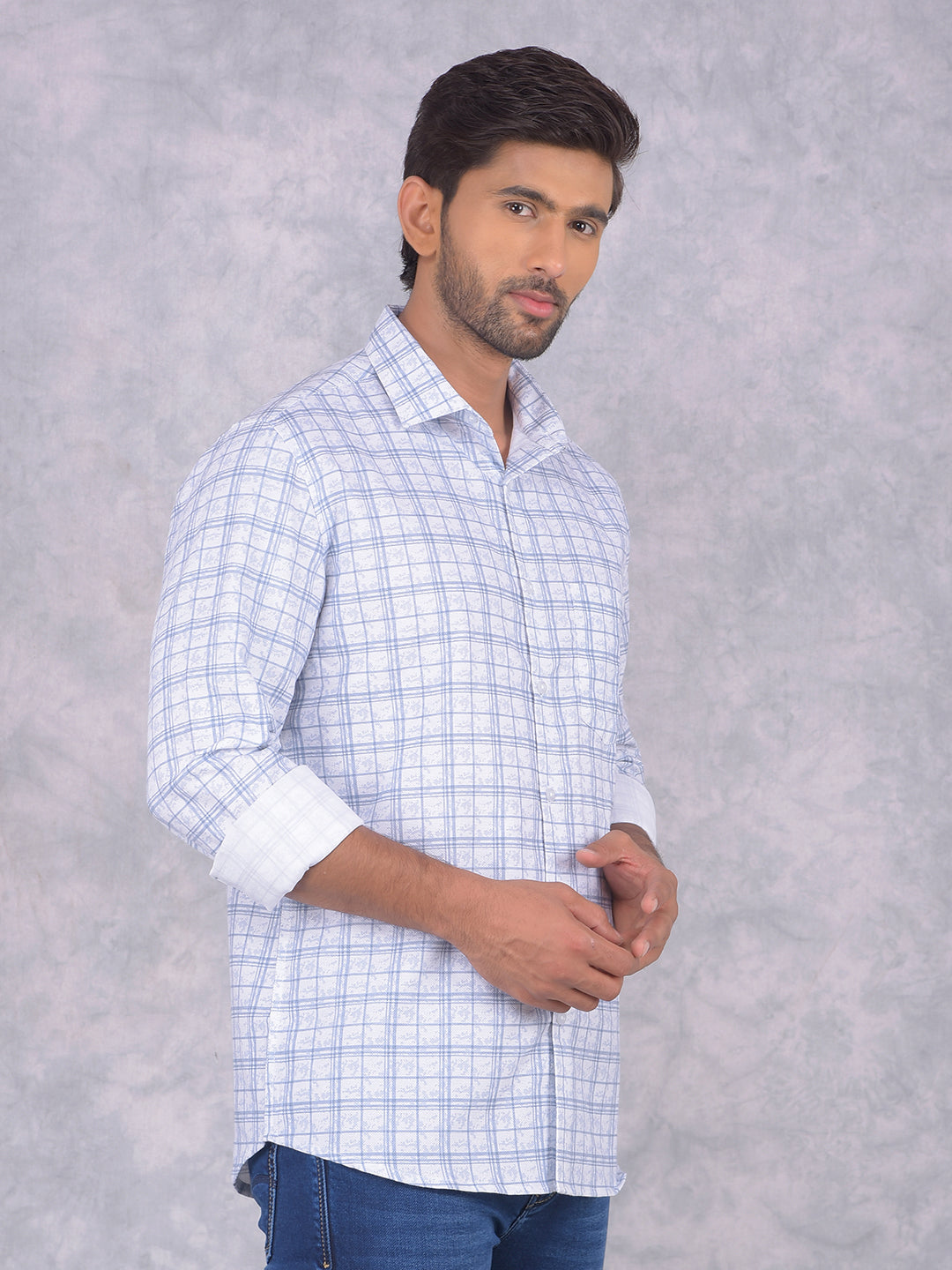 Blue Checked 100% Cotton Shirt-Men Shirts-Crimsoune Club