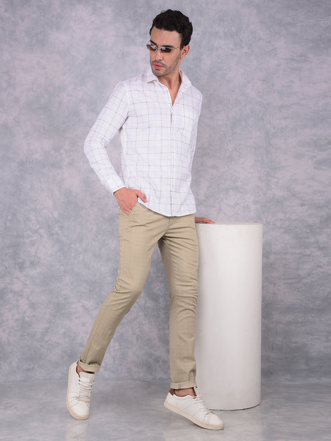 White Checked 100% Cotton Shirt-Men Shirts-Crimsoune Club