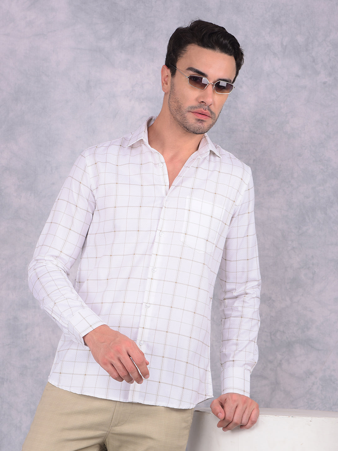 White Checked 100% Cotton Shirt-Men Shirts-Crimsoune Club