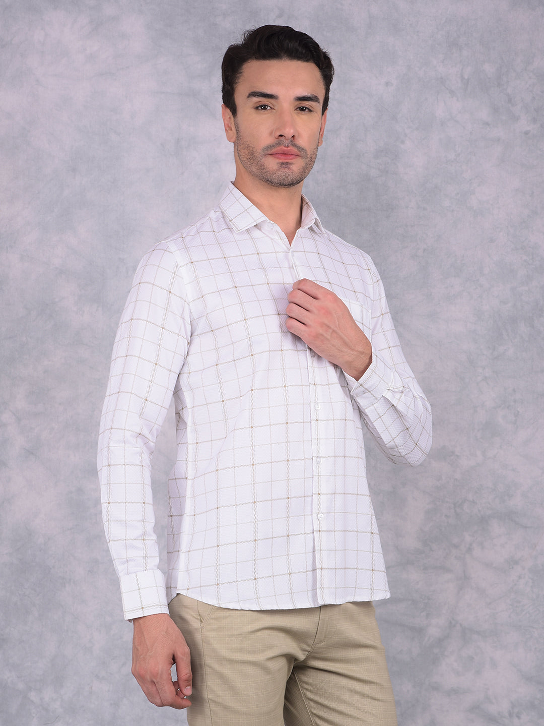 White Checked 100% Cotton Shirt-Men Shirts-Crimsoune Club