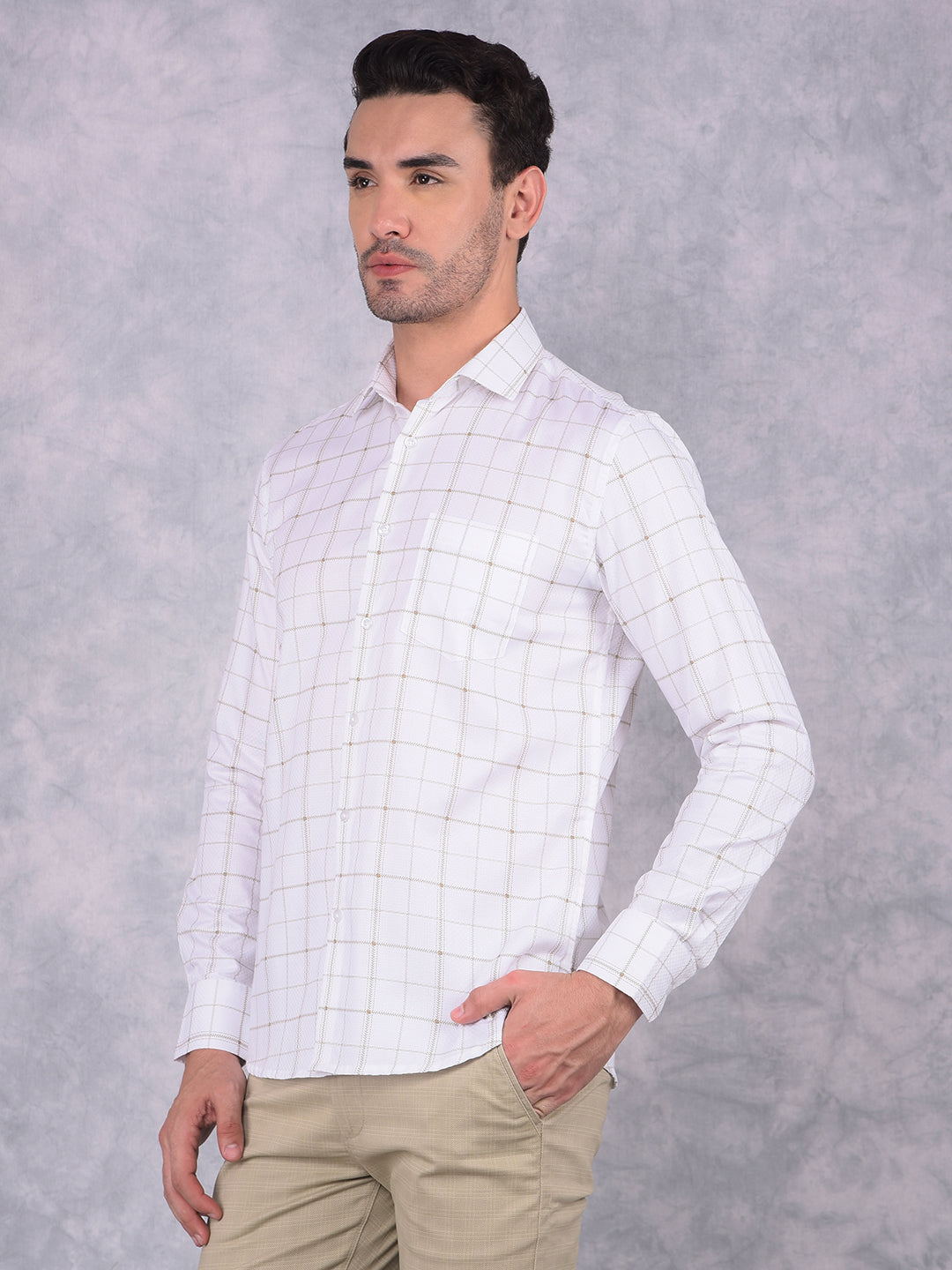 White Checked 100% Cotton Shirt-Men Shirts-Crimsoune Club