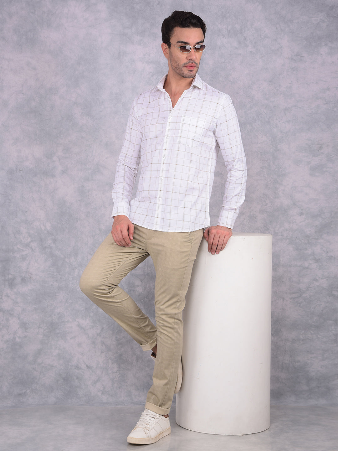 White Checked 100% Cotton Shirt-Men Shirts-Crimsoune Club