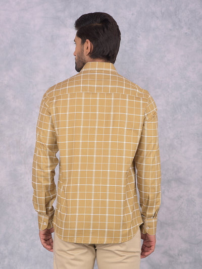 Khaki Checked 100% Cotton Shirt-Men Shirts-Crimsoune Club