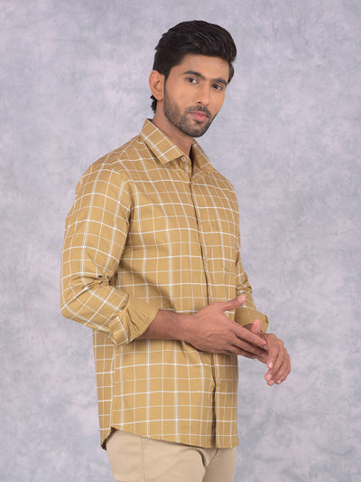 Khaki Checked 100% Cotton Shirt-Men Shirts-Crimsoune Club