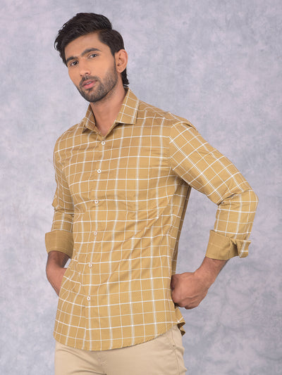 Khaki Checked 100% Cotton Shirt-Men Shirts-Crimsoune Club