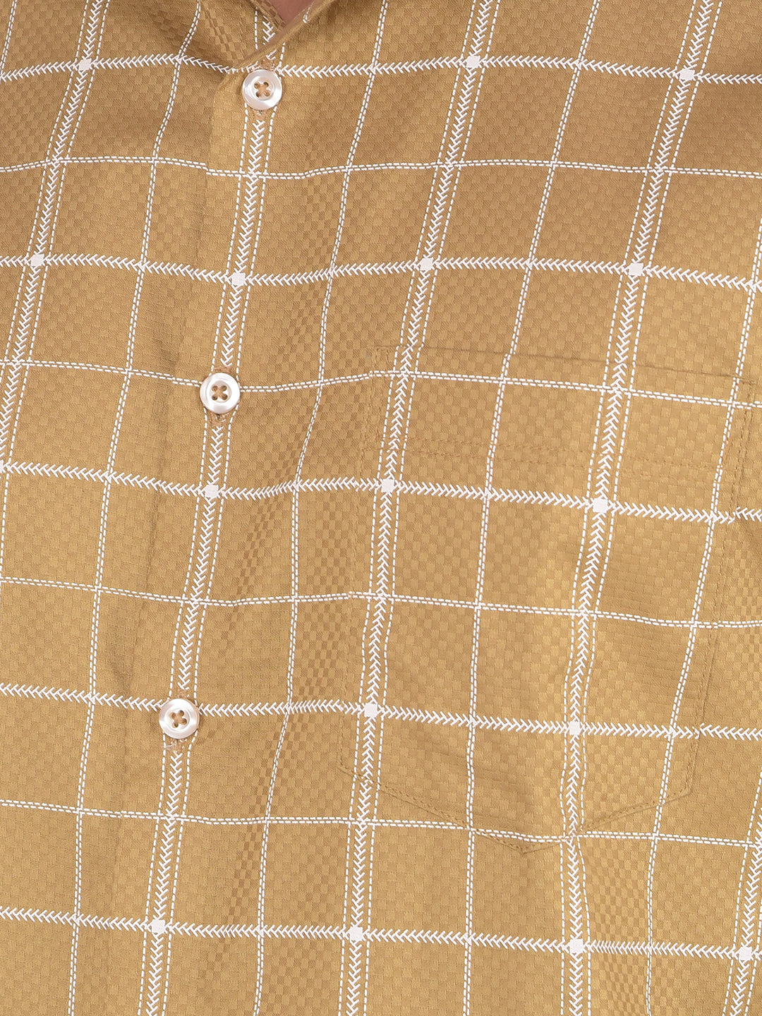 Khaki Checked 100% Cotton Shirt-Men Shirts-Crimsoune Club