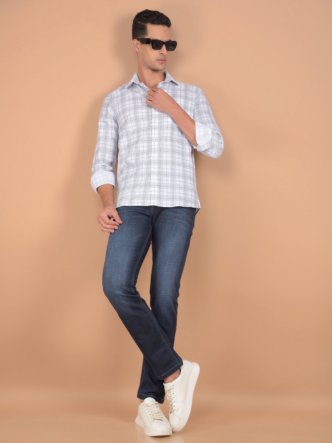 White Checked 100% Cotton Shirt-Men Shirts-Crimsoune Club