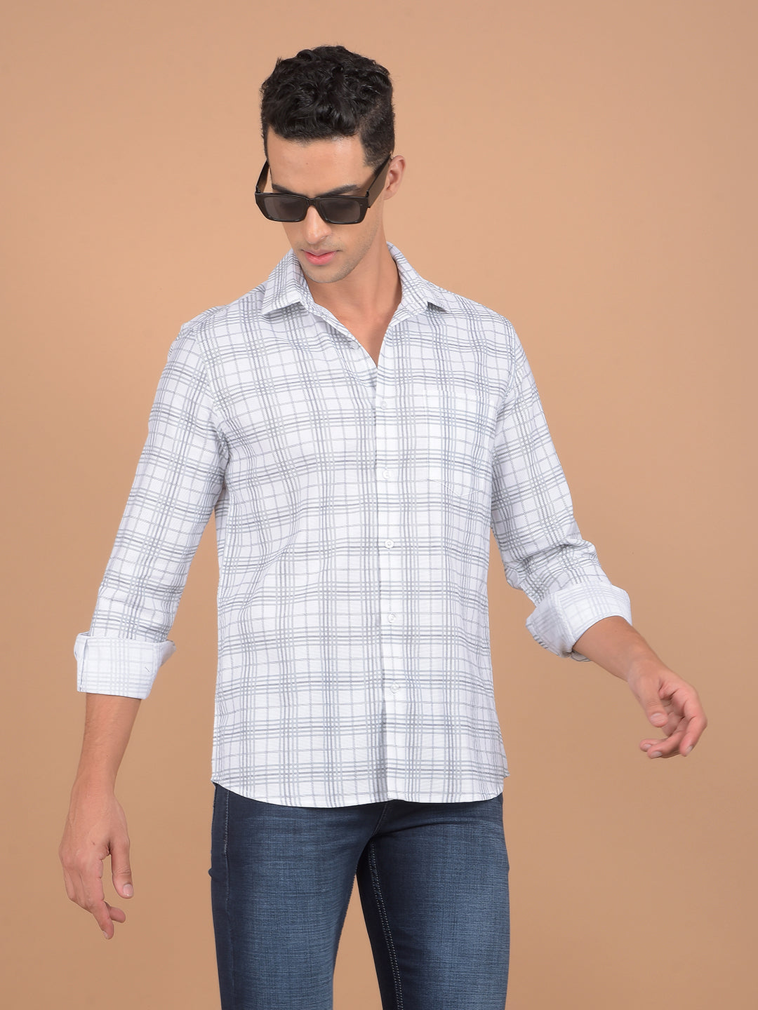 White Checked 100% Cotton Shirt-Men Shirts-Crimsoune Club