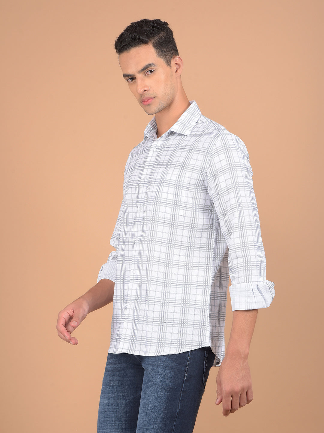 White Checked 100% Cotton Shirt-Men Shirts-Crimsoune Club