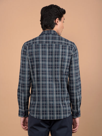 Navy Blue Checked 100% Cotton Shirt-Men Shirts-Crimsoune Club