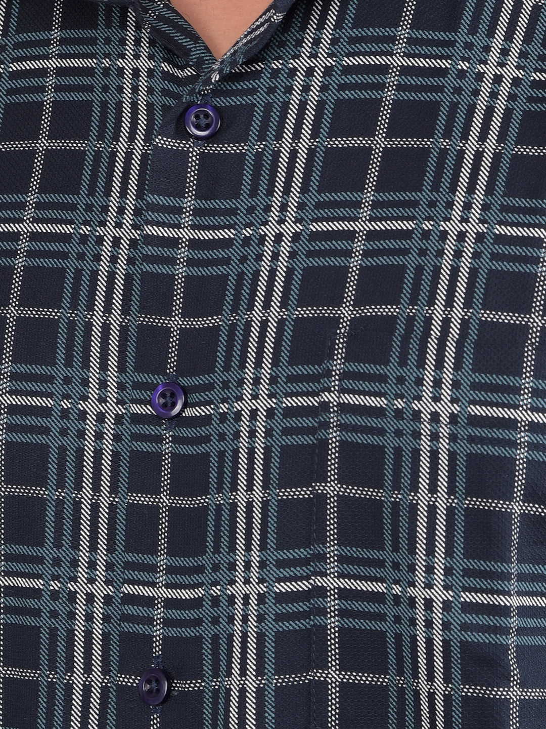 Navy Blue Checked 100% Cotton Shirt-Men Shirts-Crimsoune Club