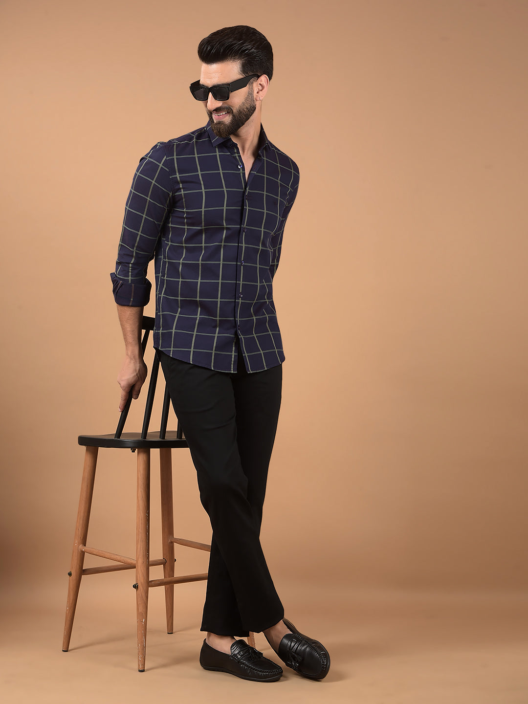 Brown Windowpane Check 100% Cotton Shirt