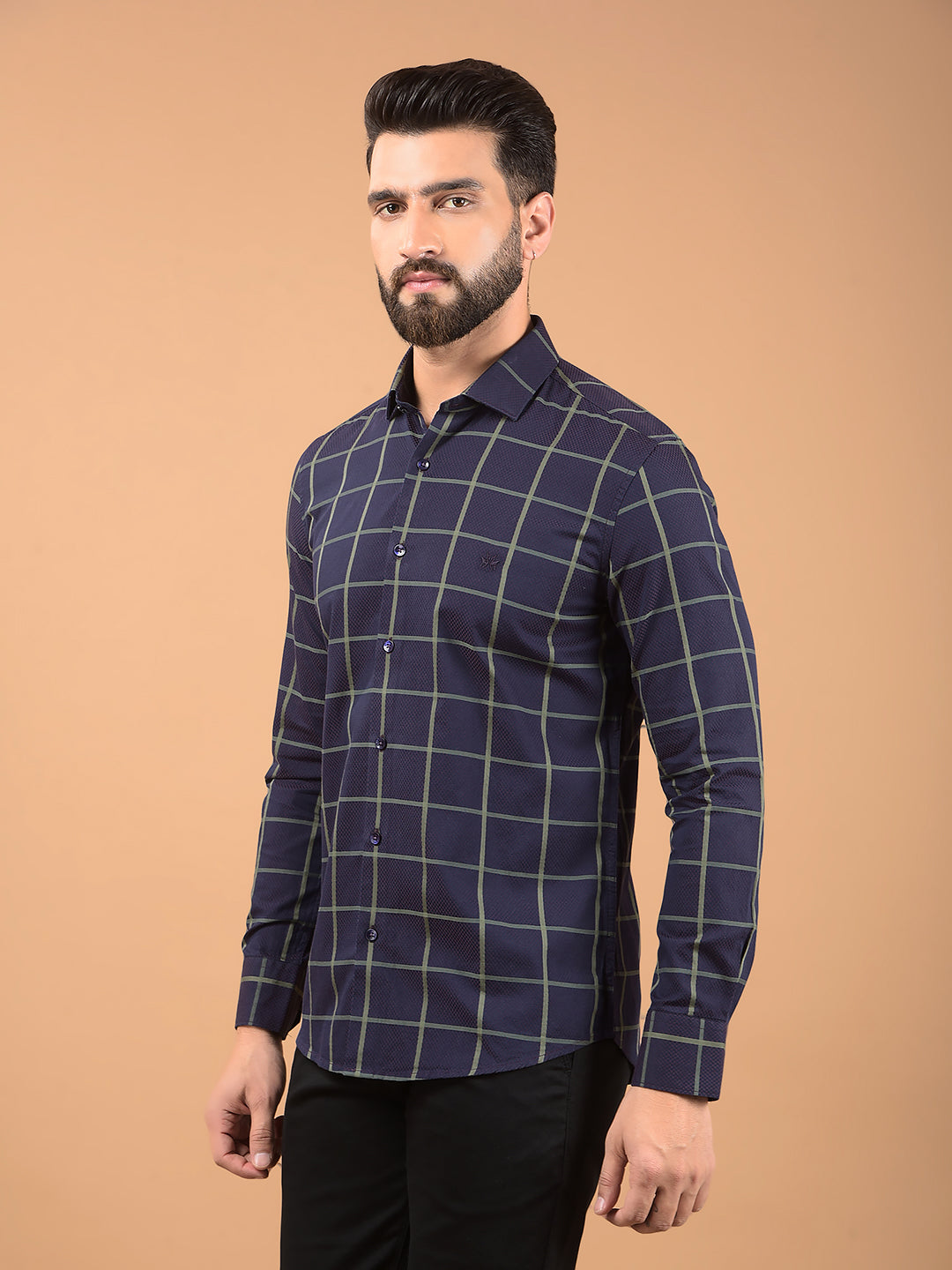 Brown Windowpane Check 100% Cotton Shirt