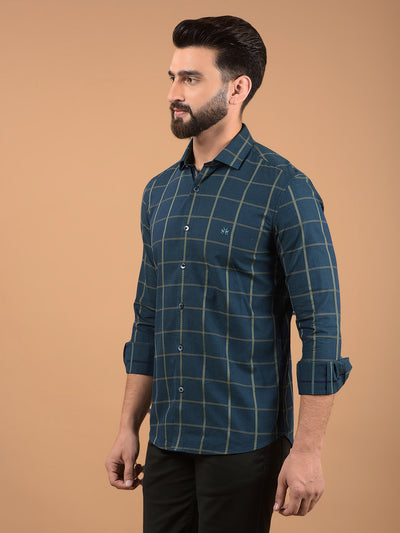 Green Windowpane Check 100% Cotton Shirt