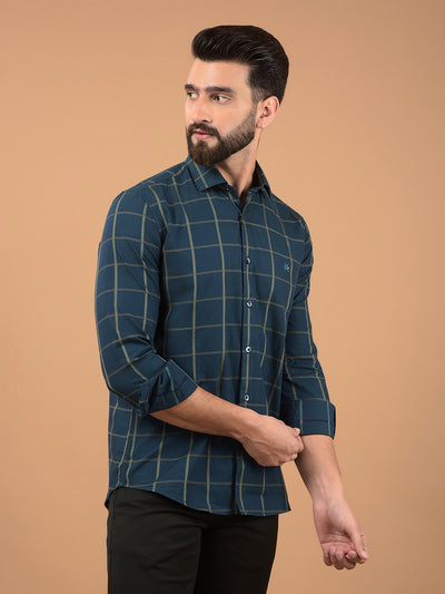 Green Windowpane Check 100% Cotton Shirt