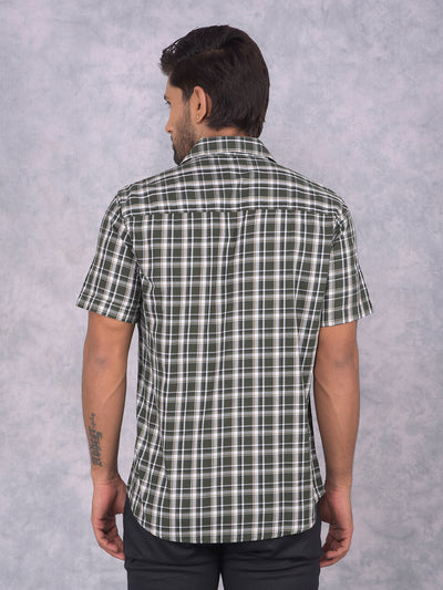 Olive Checked 100% Cotton Shirt-Men Shirts-Crimsoune Club