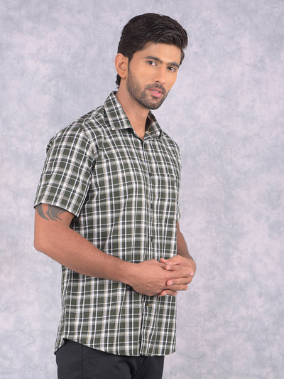 Olive Checked 100% Cotton Shirt-Men Shirts-Crimsoune Club