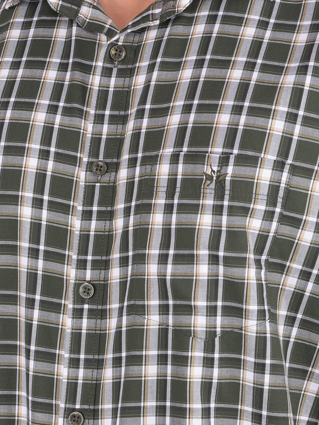 Olive Checked 100% Cotton Shirt-Men Shirts-Crimsoune Club