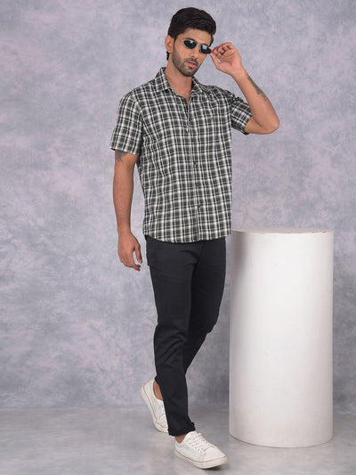 Olive Checked 100% Cotton Shirt-Men Shirts-Crimsoune Club