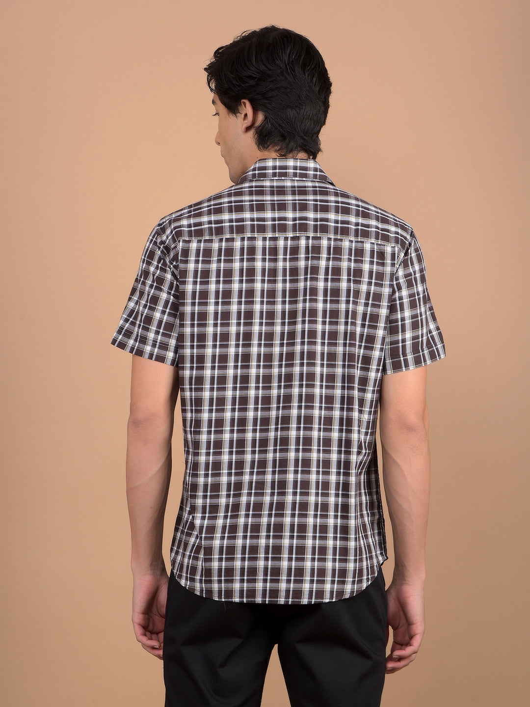 Brown Checked 100% Cotton Shirt-Men Shirts-Crimsoune Club