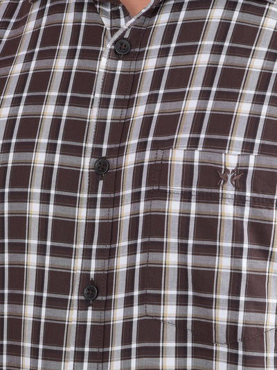 Brown Checked 100% Cotton Shirt-Men Shirts-Crimsoune Club