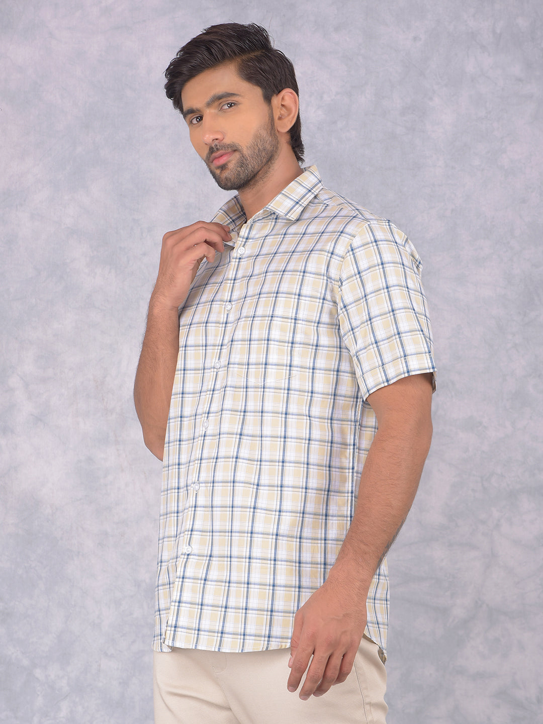 Yellow Checked 100% Cotton Shirt-Men Shirts-Crimsoune Club