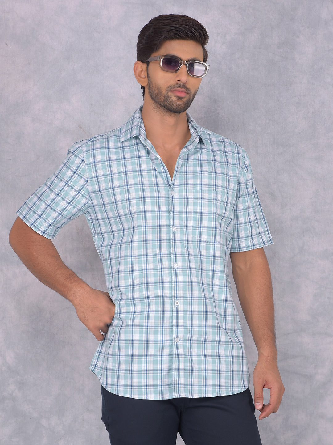 Blue Checked 100% Cotton Shirt-Men Shirts-Crimsoune Club