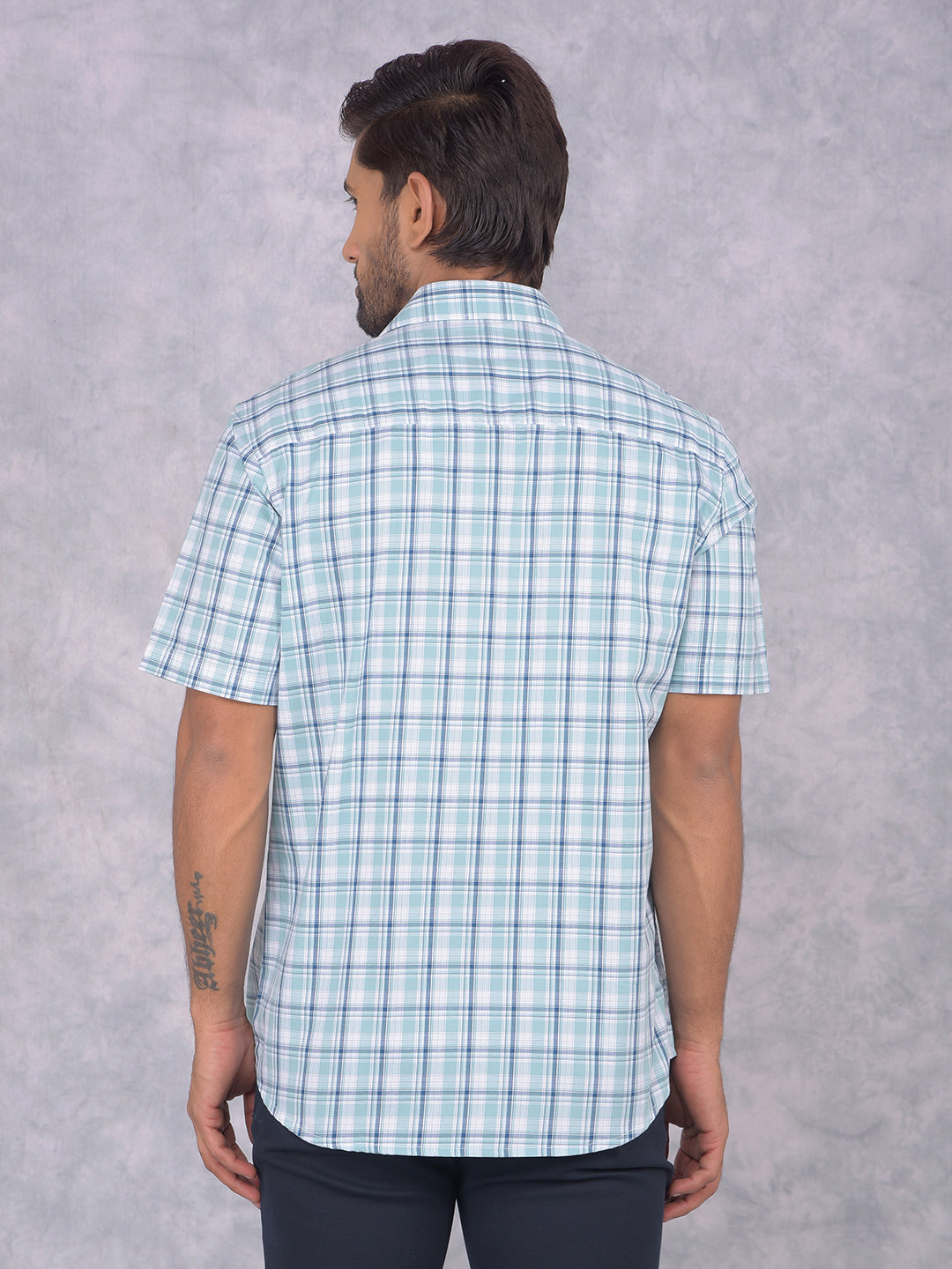 Blue Checked 100% Cotton Shirt-Men Shirts-Crimsoune Club