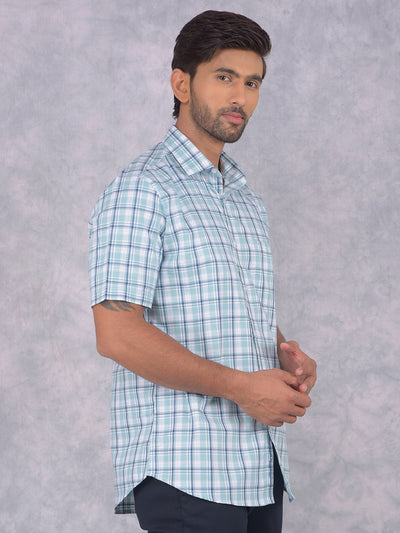 Blue Checked 100% Cotton Shirt-Men Shirts-Crimsoune Club