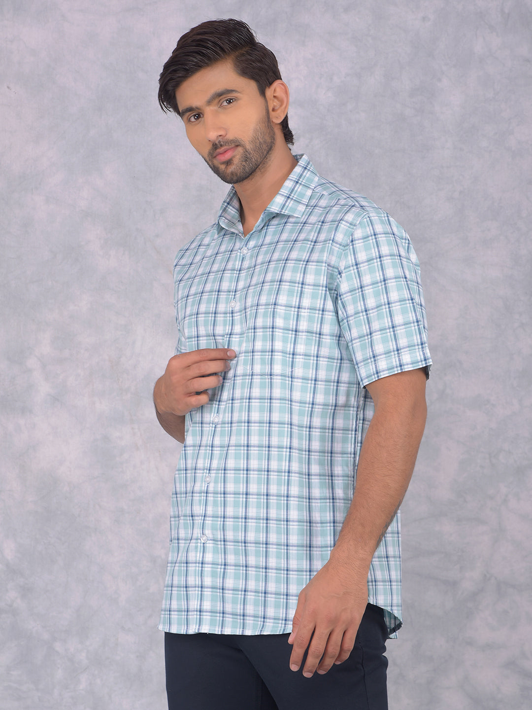 Blue Checked 100% Cotton Shirt-Men Shirts-Crimsoune Club