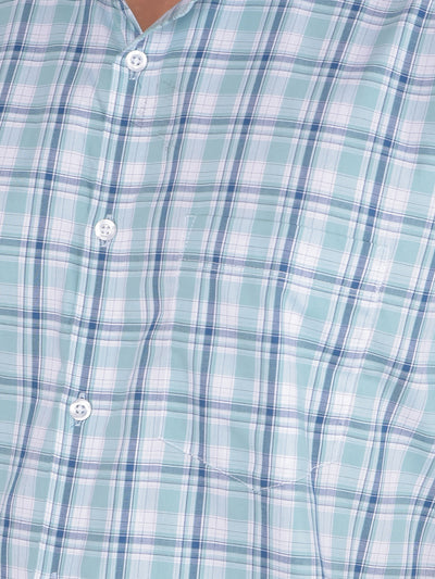 Blue Checked 100% Cotton Shirt-Men Shirts-Crimsoune Club